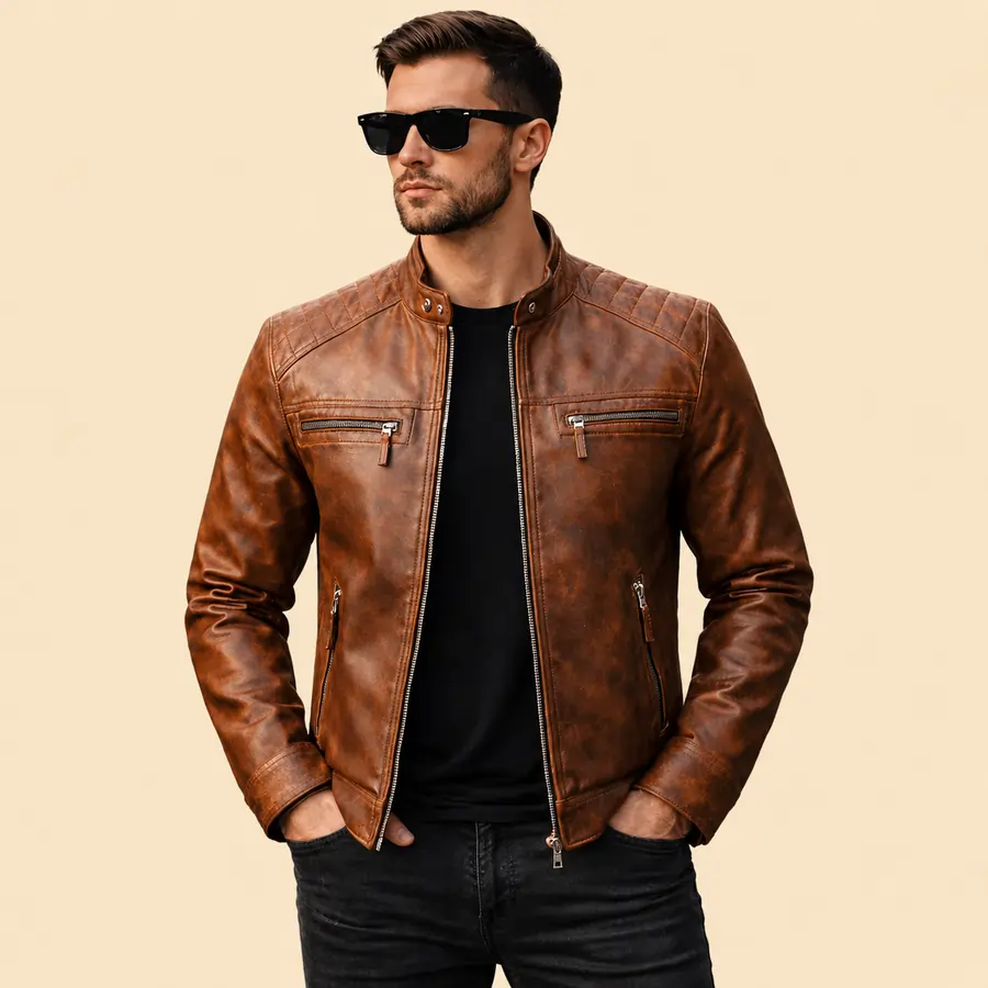 Handmade brown biker jacket